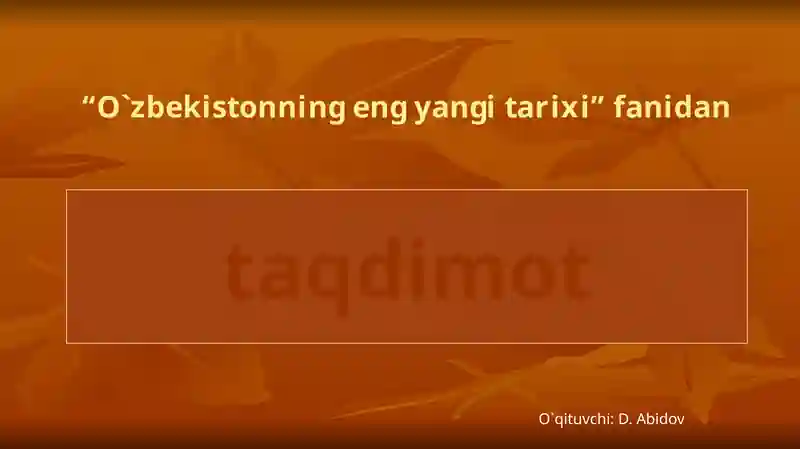 O`zbekistonning eng yangi tarixi