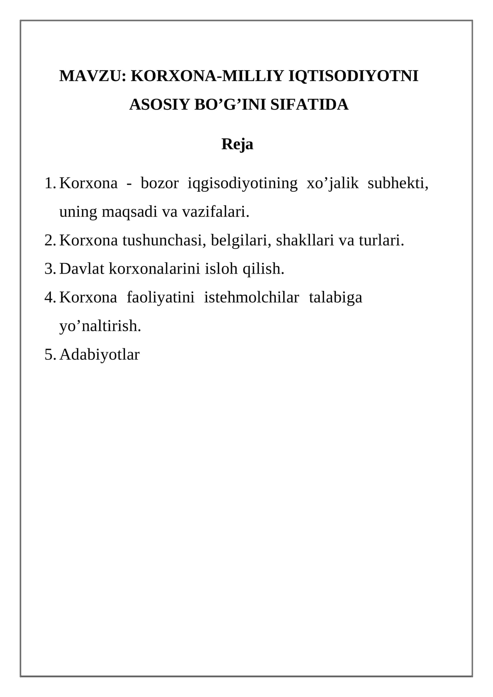 KORXONA-MILLIY IQTISODIYOTNI ASOSIY BO’G’INI SIFATIDA 1