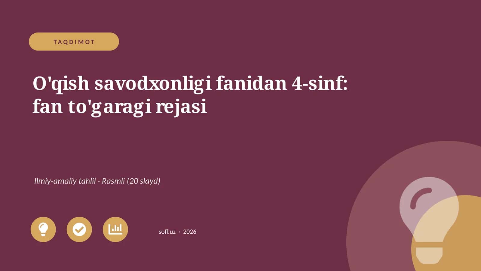 O'qish savodxonligi fanidan 4-sinf: fan to'garagi rejasi 1
