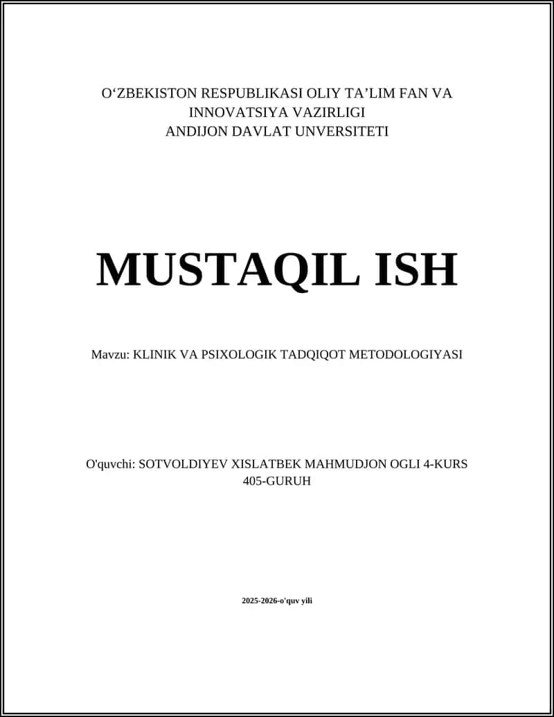 KLINIK VA PSIXOLOGIK TADQIQOT METODOLOGIYASI 1