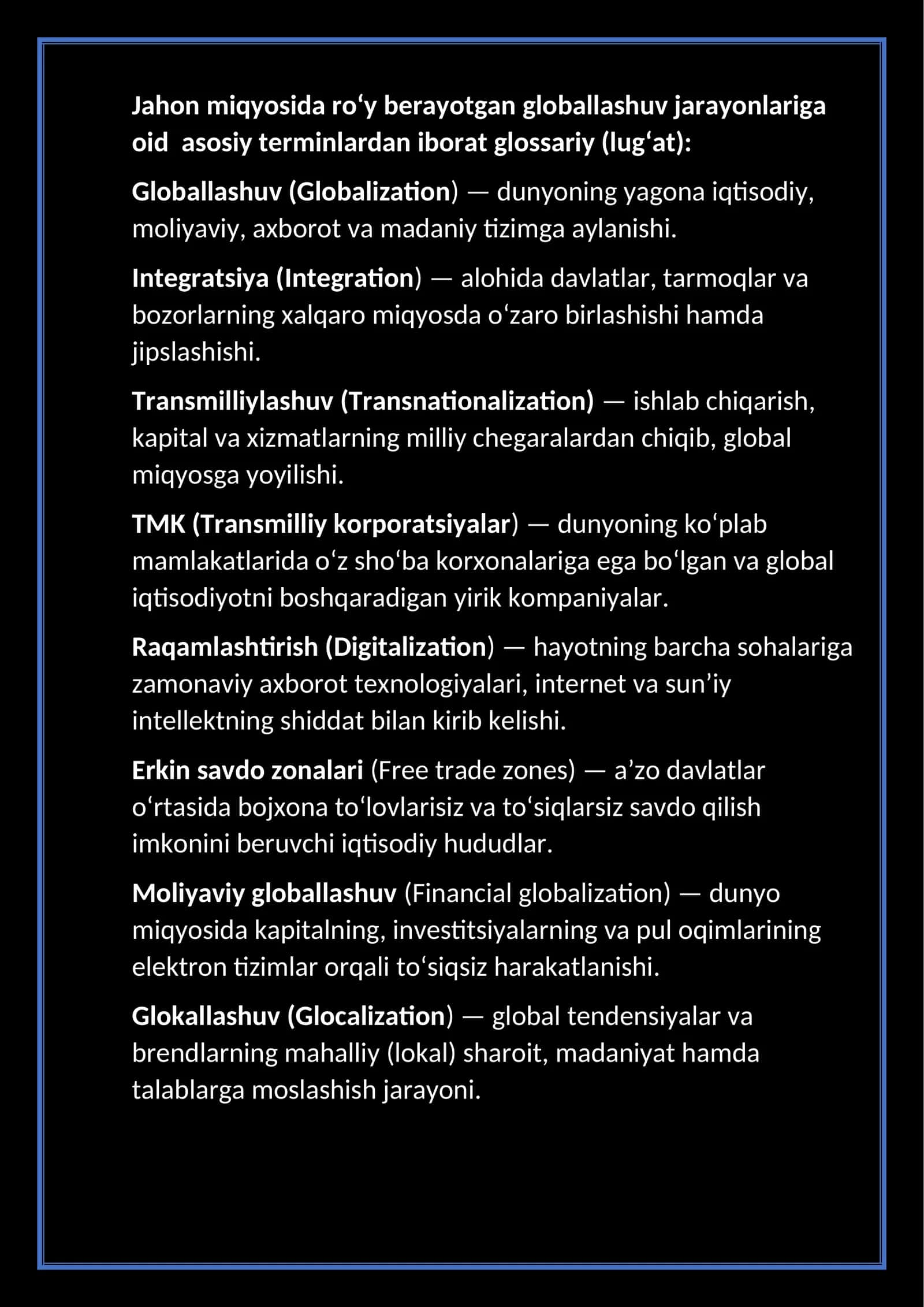 jahon miqyosda yuz berayotgan globallashuv termin 1