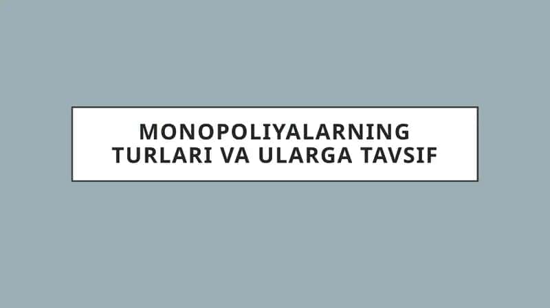 Monopoliyalarning turlari va ularga tavsif 1