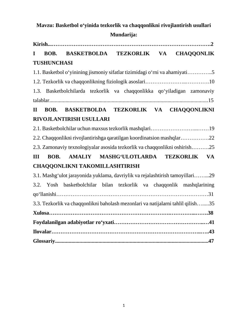 Basketbol oʻyinida tezkorlik va chaqqonlikni rivojlantirish usullari 1