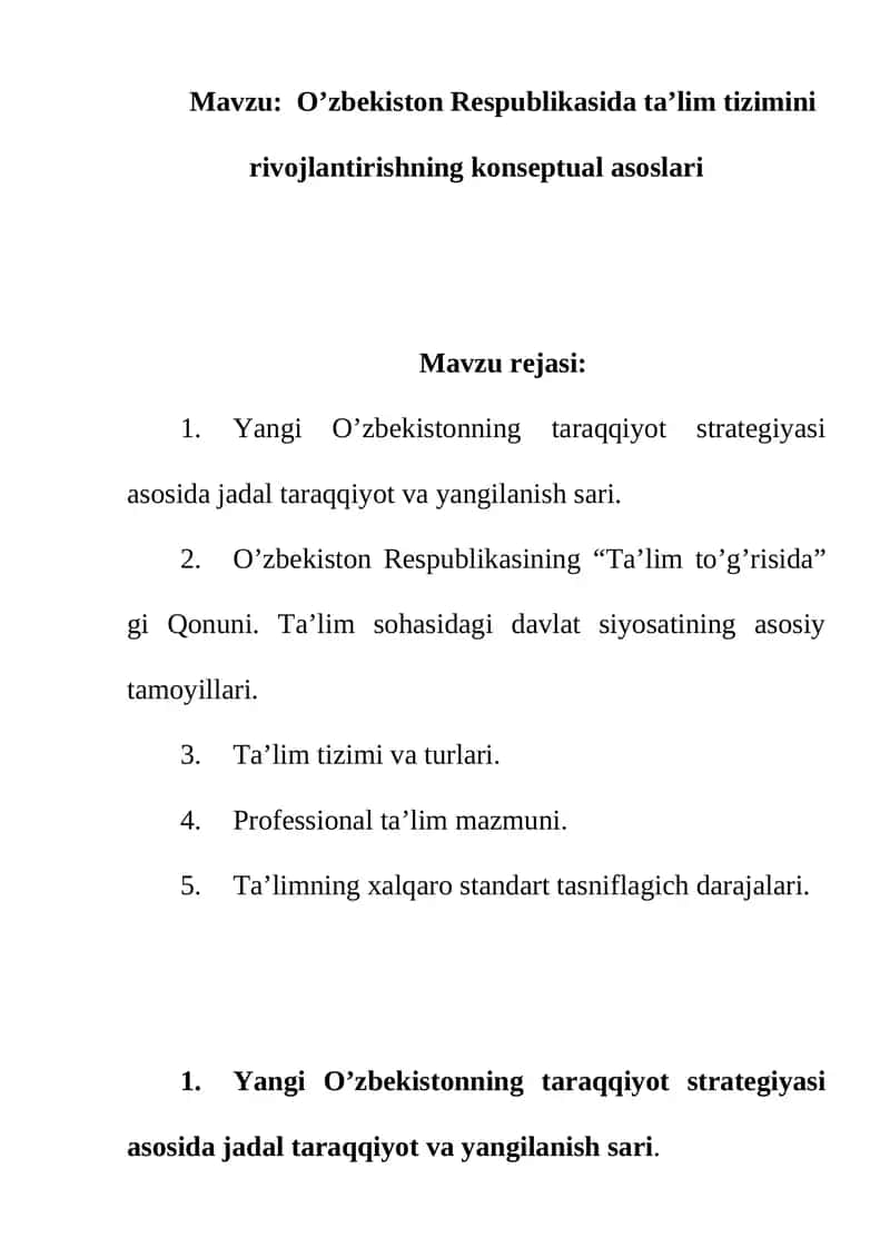 O’zbekiston Respublikasida ta’lim tizimini rivojlantirishning konseptual asoslari 1