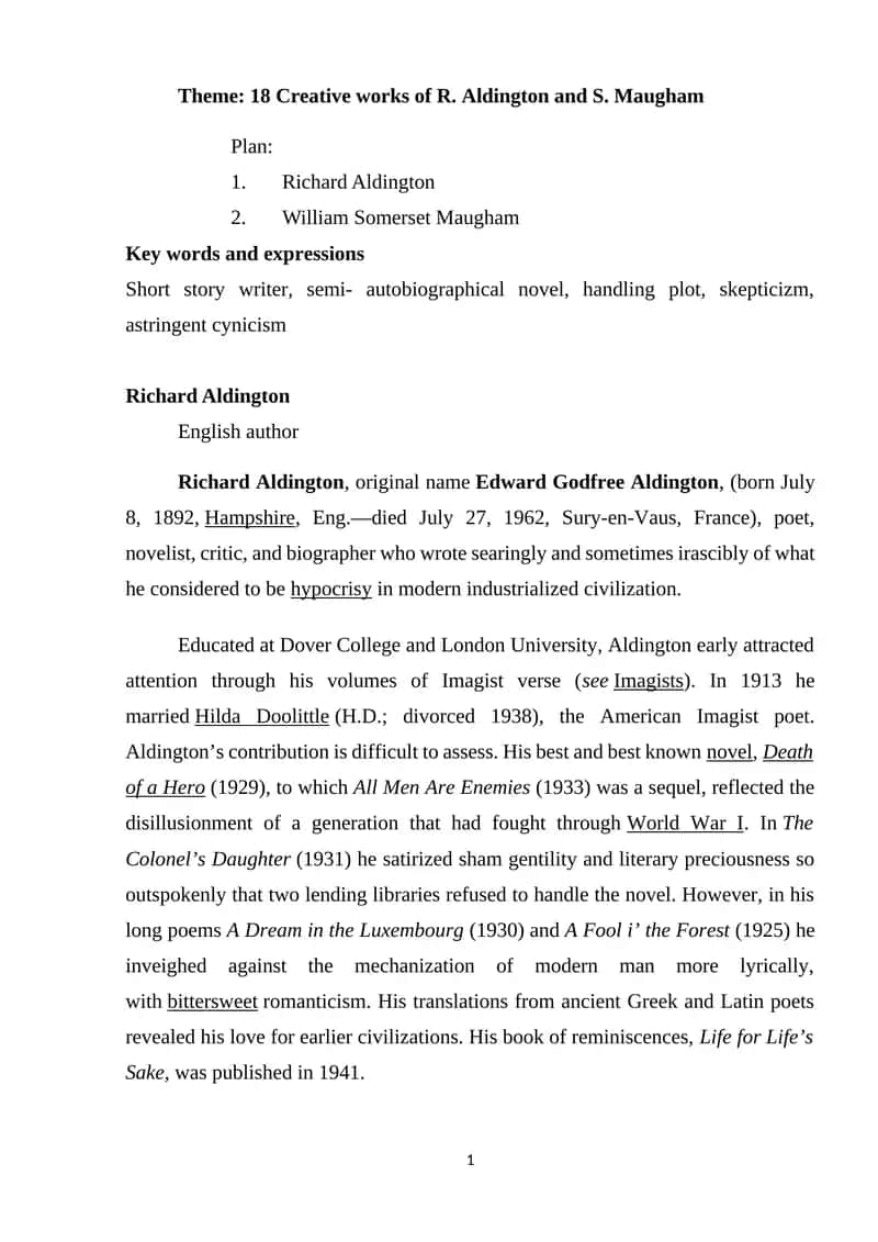 Richard Aldington Works 1