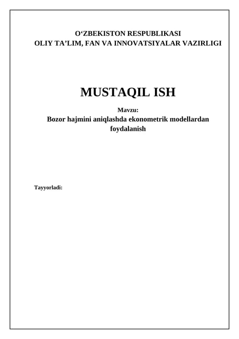 Bozor hajmini aniqlashda ekonometrik modellardan foydalanish 1