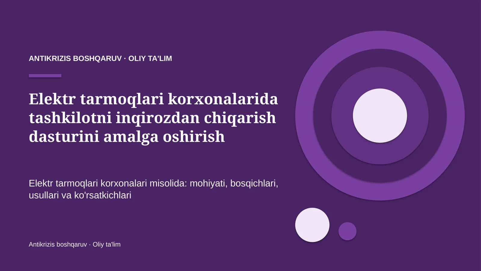 elektr tarmoqlari korxonalarida tashkilotni inqirozdan chiqarish dasturini amalga oshirish 4284 1