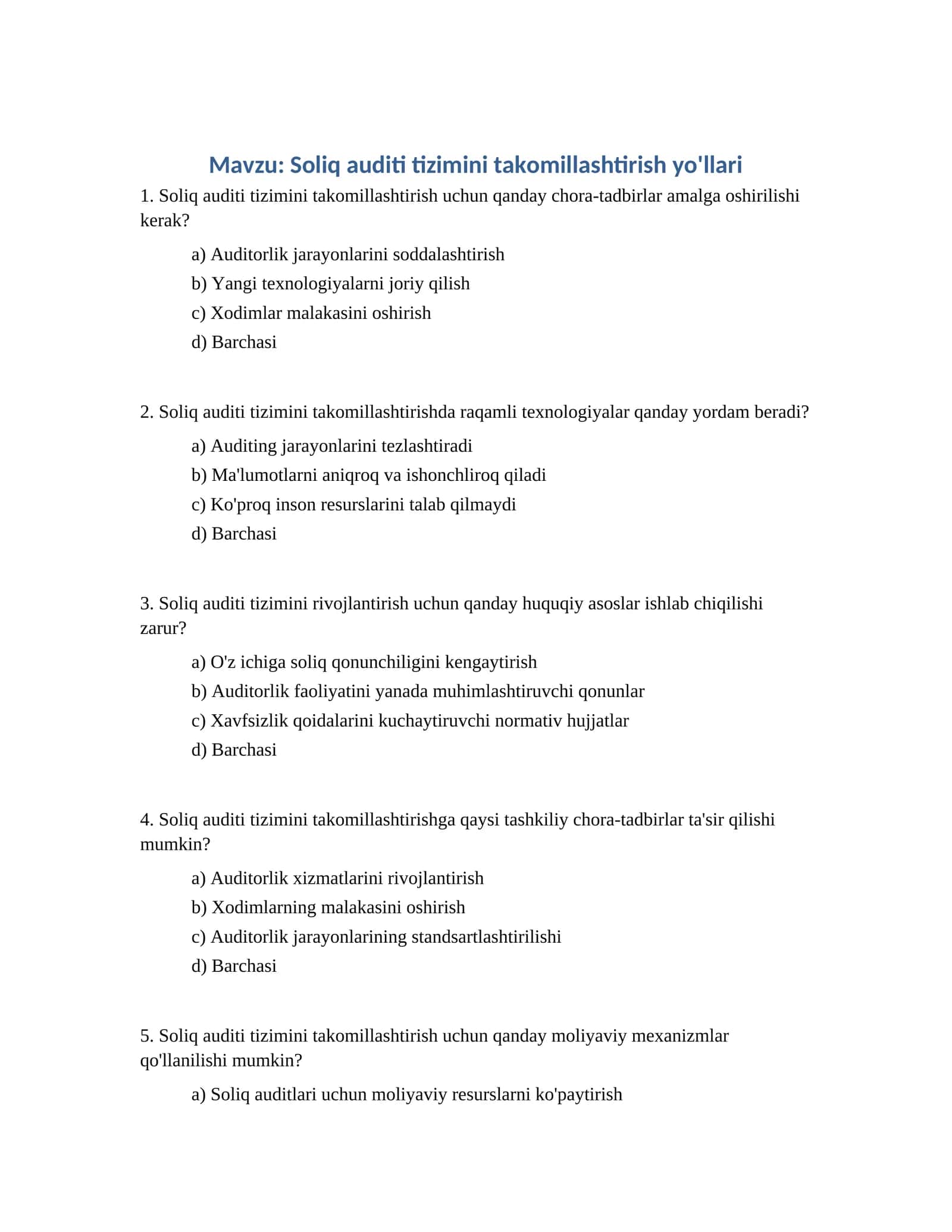 Soliq auditi tizimini takomillashtirish yo'llari 1