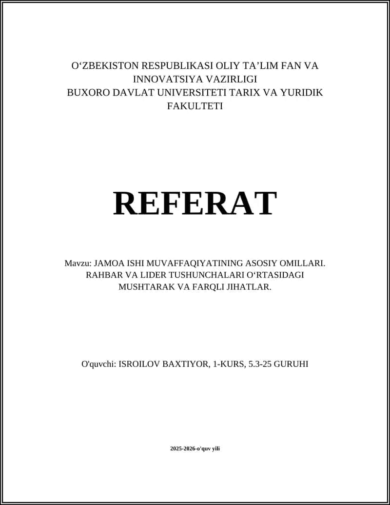 JAMOA ISHI MUVAFFAQIYATINING ASOSIY OMILLARI 1