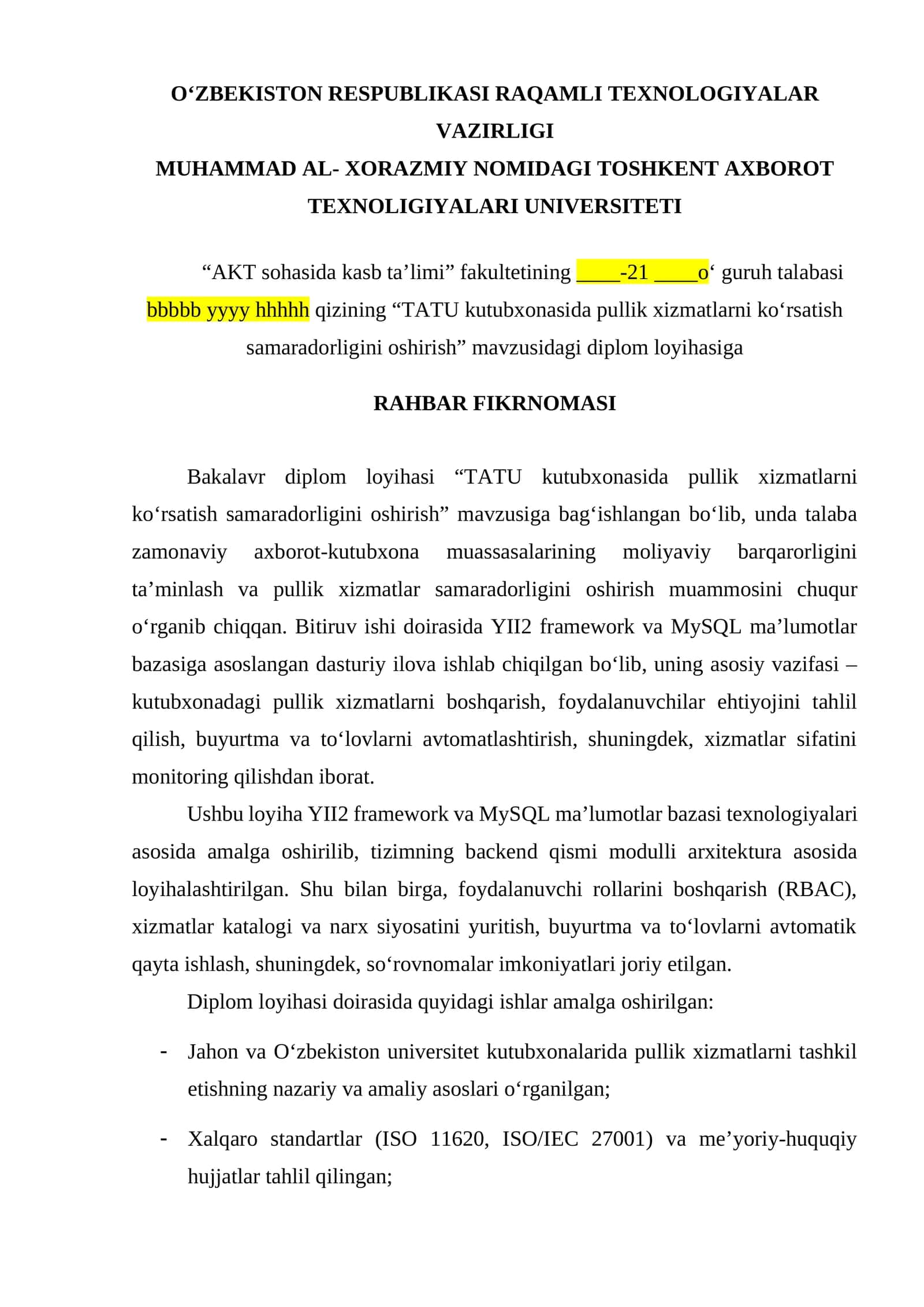 TATU kutubxonasida pullik xizmatlarni ko‘rsatish samaradorligini oshirish 1