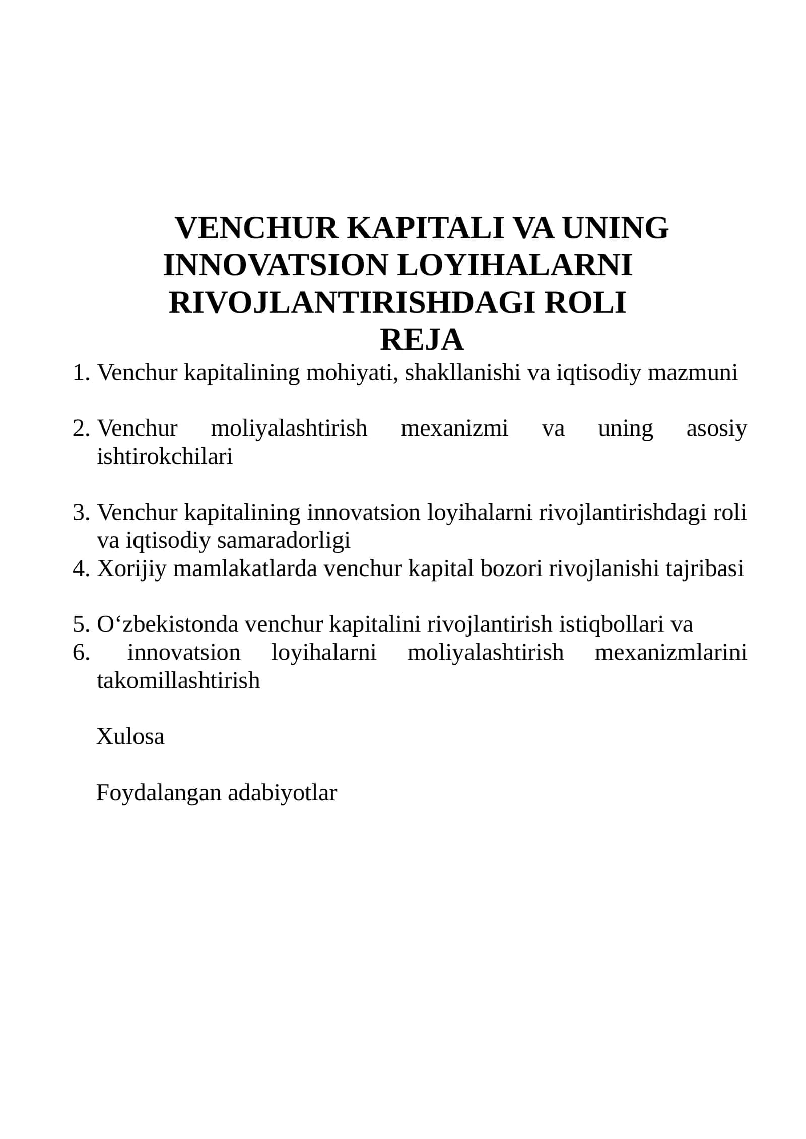 VENCHUR KAPITALI VA UNING INNOVATSION LOYIHALARNI RIVOJLANTIRISHDAGI ROLI 1