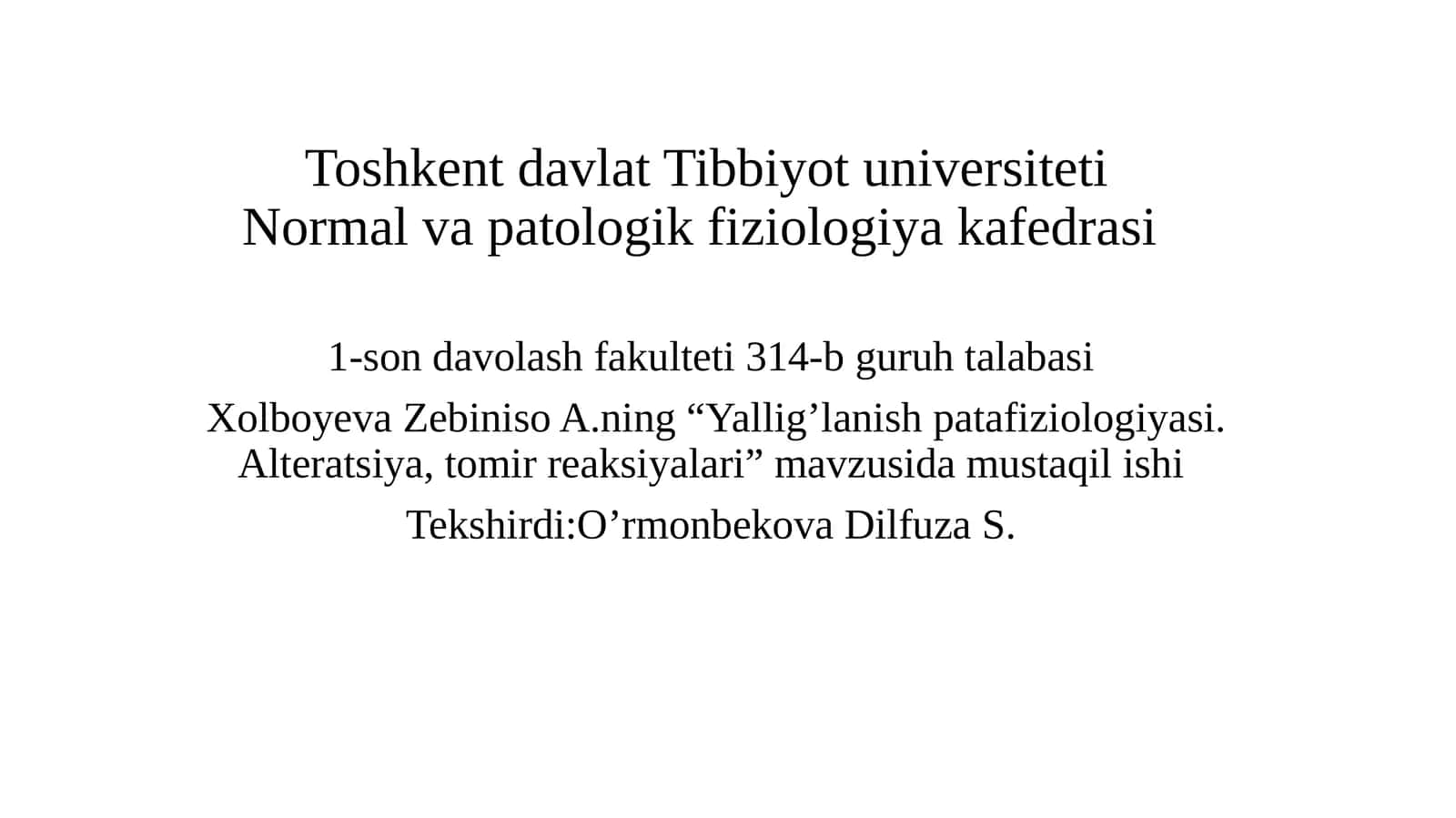 Yallig’lanish patofiziologiyasi. Alteratsiya, tomir reaksiyalari 1