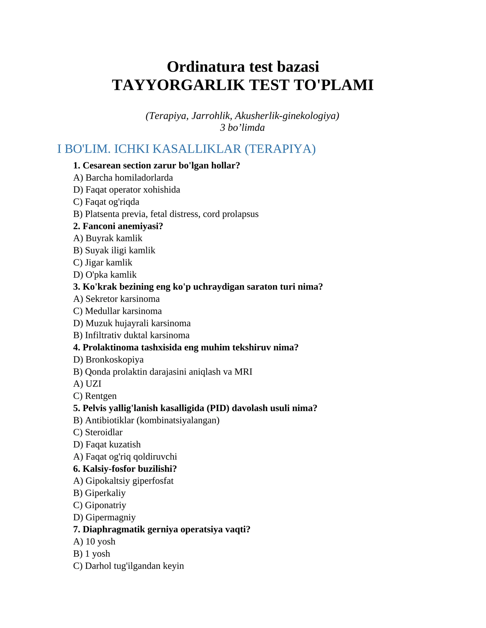 Ordinatura test bazasi 1
