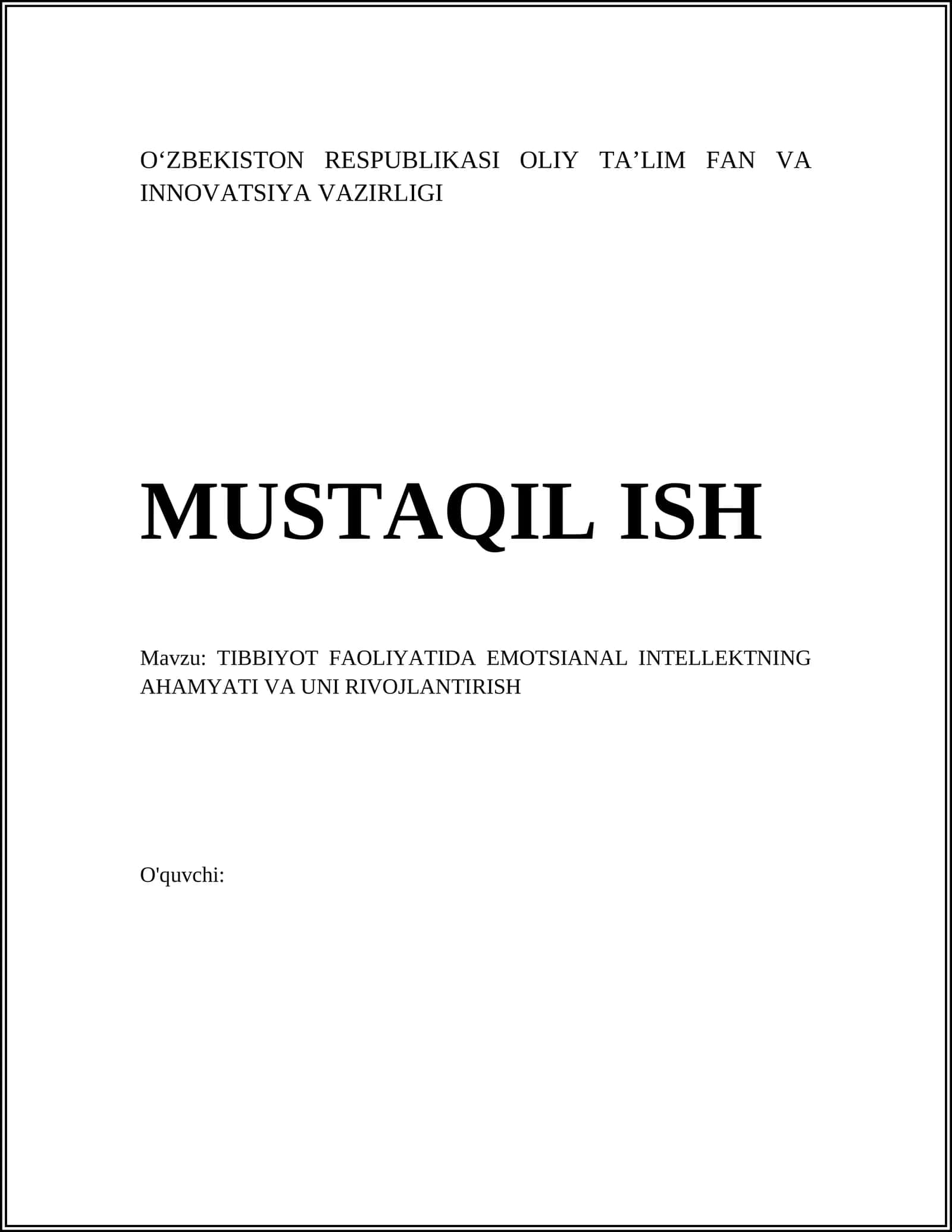 Tibbiyotda Emotsional Intellekt: Nazariy Asoslar va Tushunchalar 1