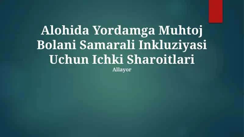 Alohida Yordamga Muhtoj Bolani Samarali Inkluziyasi Uchun Ichki Sharoitlari 1