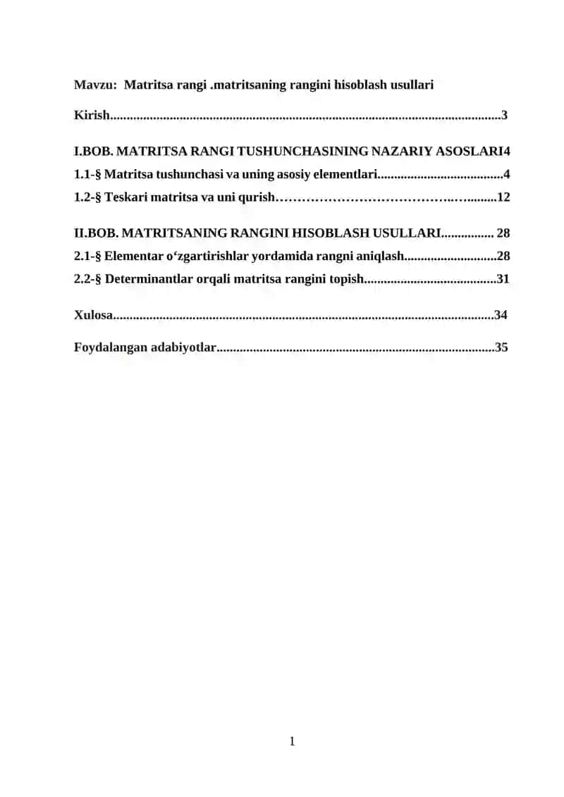 Matritsa rangi.matritsaning rangini hisoblash usullari