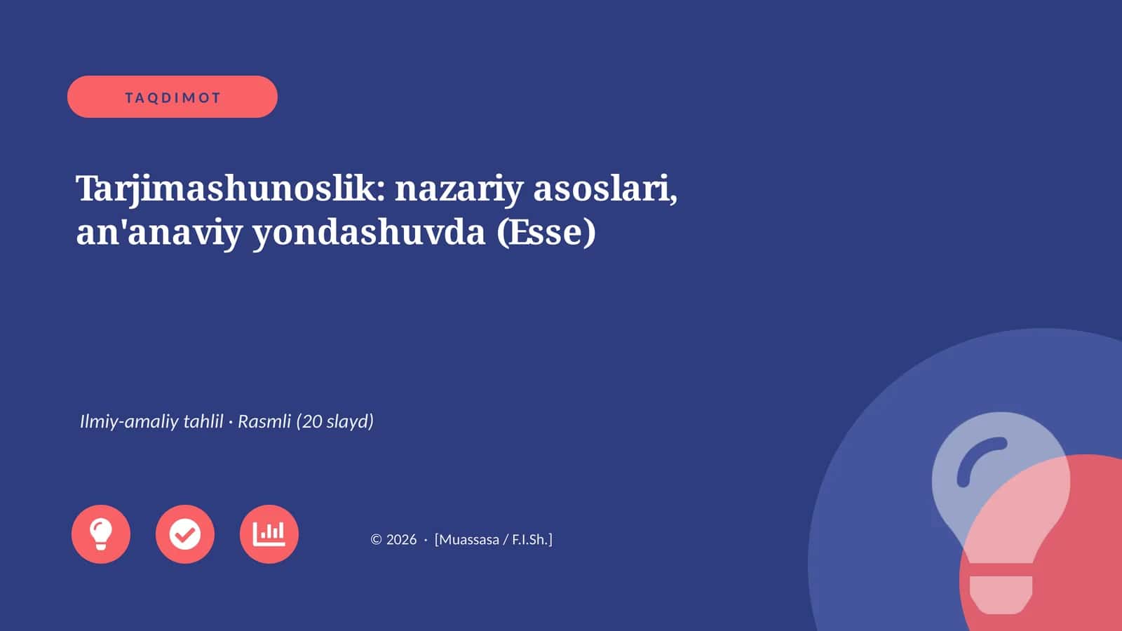 Tarjimashunoslik: nazariy asoslari, an'anaviy yondashuvda (Esse) 1