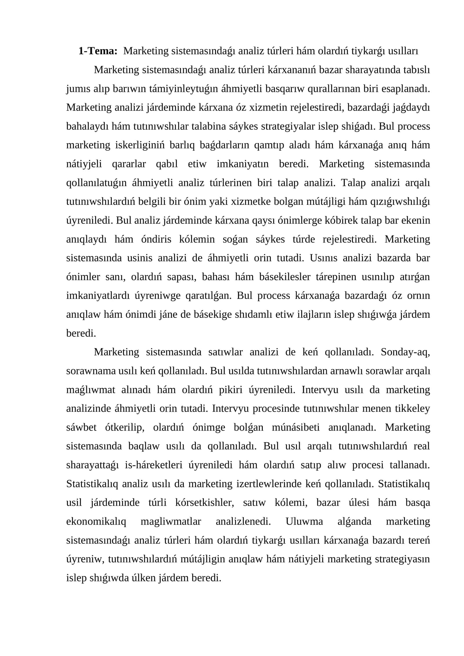Marketing sistemasındaǵı analiz túrleri hám olardıń tiykarǵı usılları 1