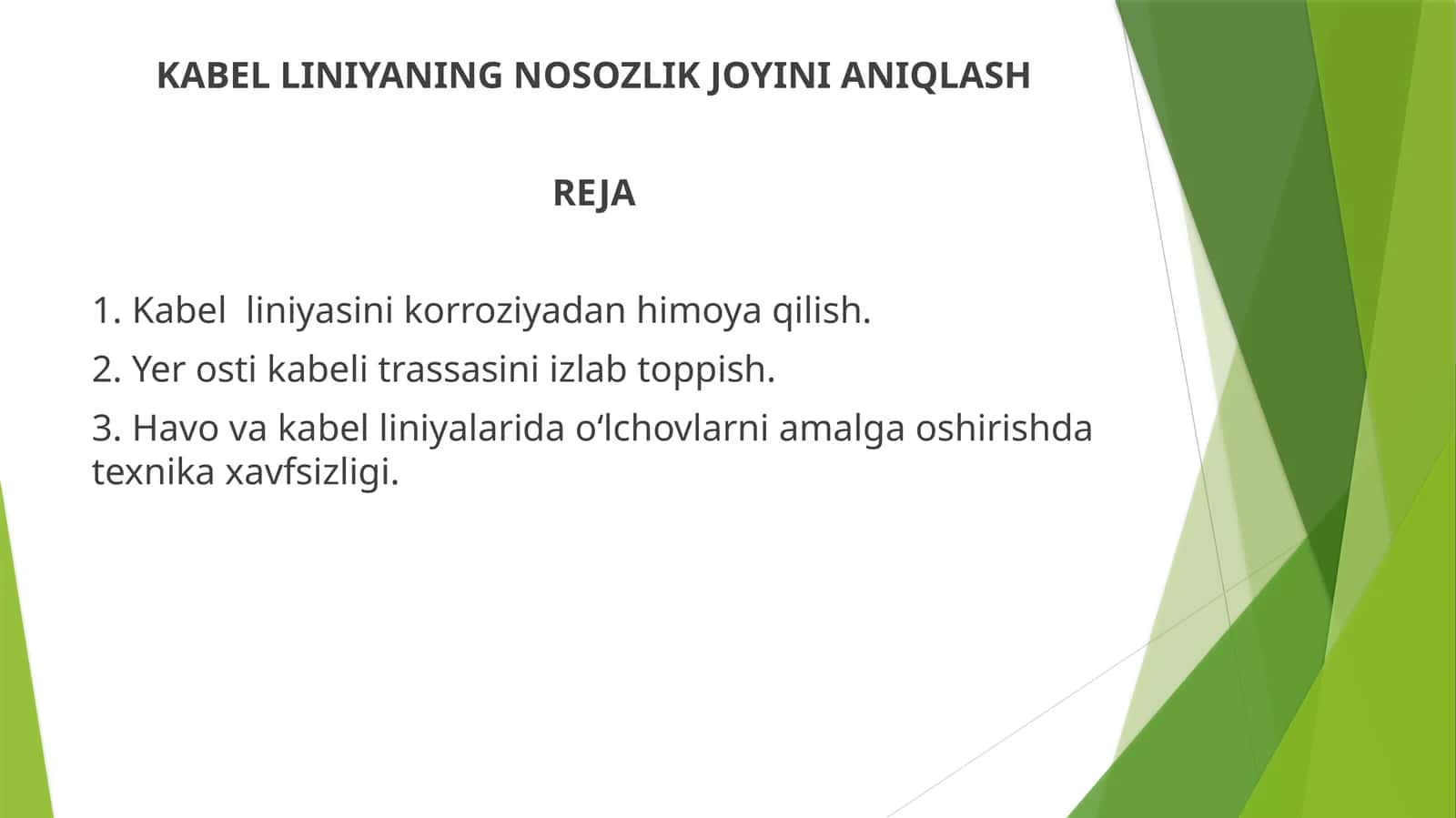 KABEL LINIYANING NOSOZLIK JOYINI ANIQLASH 1