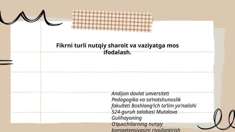 O'quvchilarning nutqiy kompetensiyasini rivojlantirish fanidan tayyorlagan taqdimoti 1