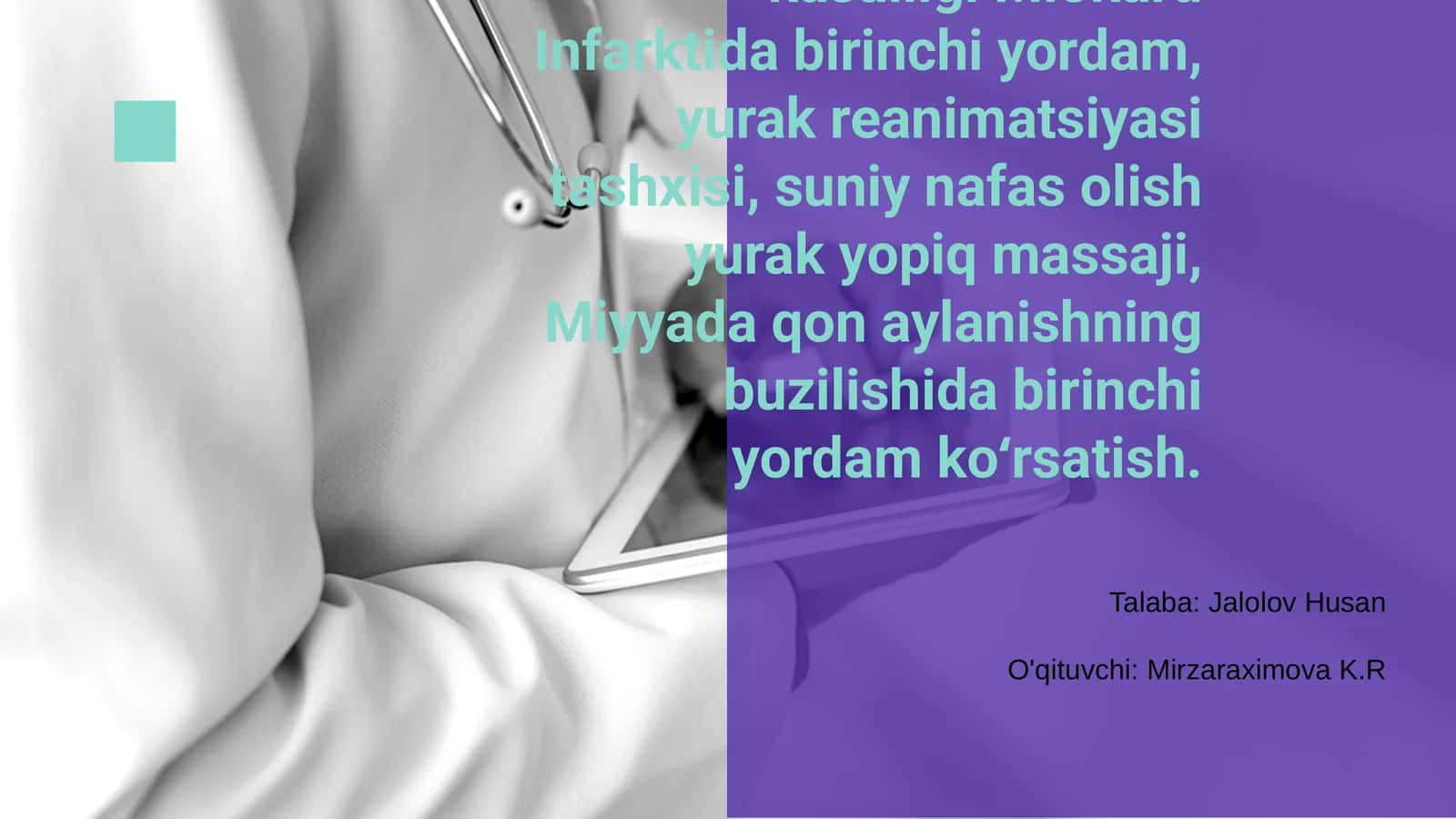 Yurakning Ishemik kasalligi Miokard Infarktida birinchi yordam 1