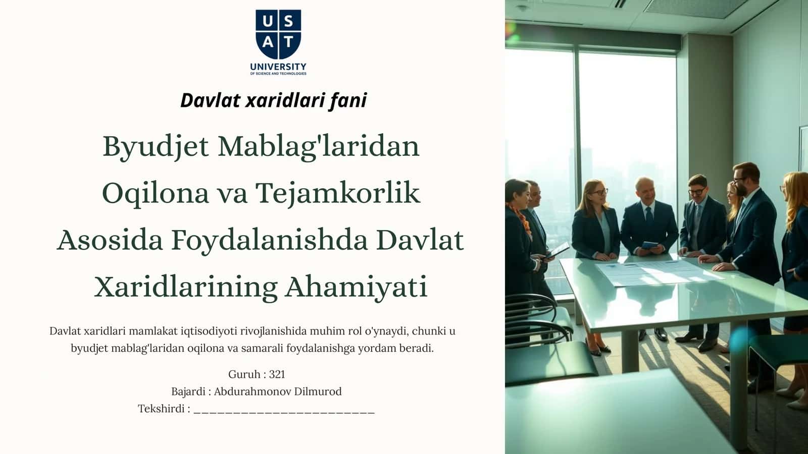 Davlat Xaridlari To'g'risidagi Qonunchilik 1