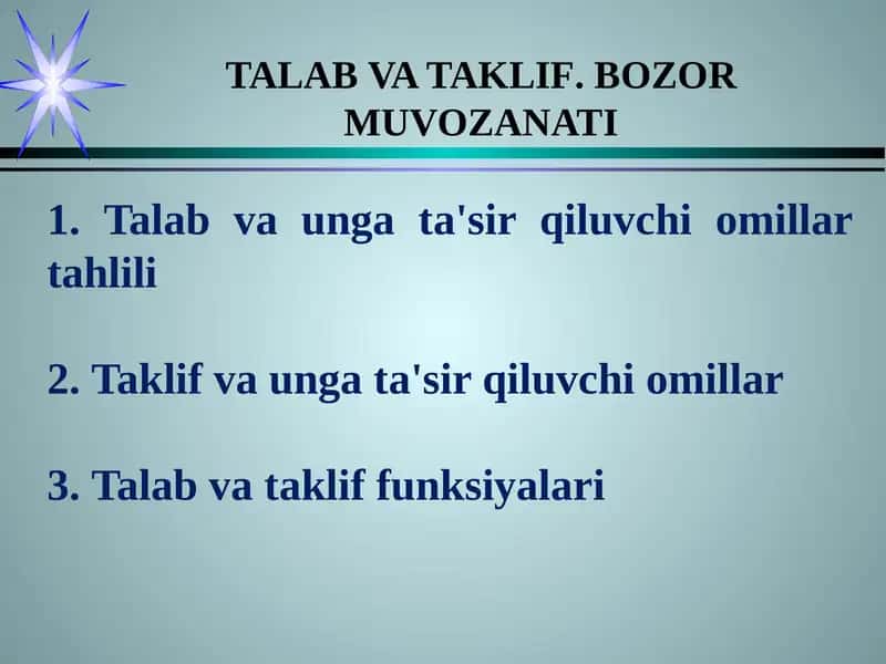 TALAB VA TAKLIF. BOZOR MUVOZANATI 1