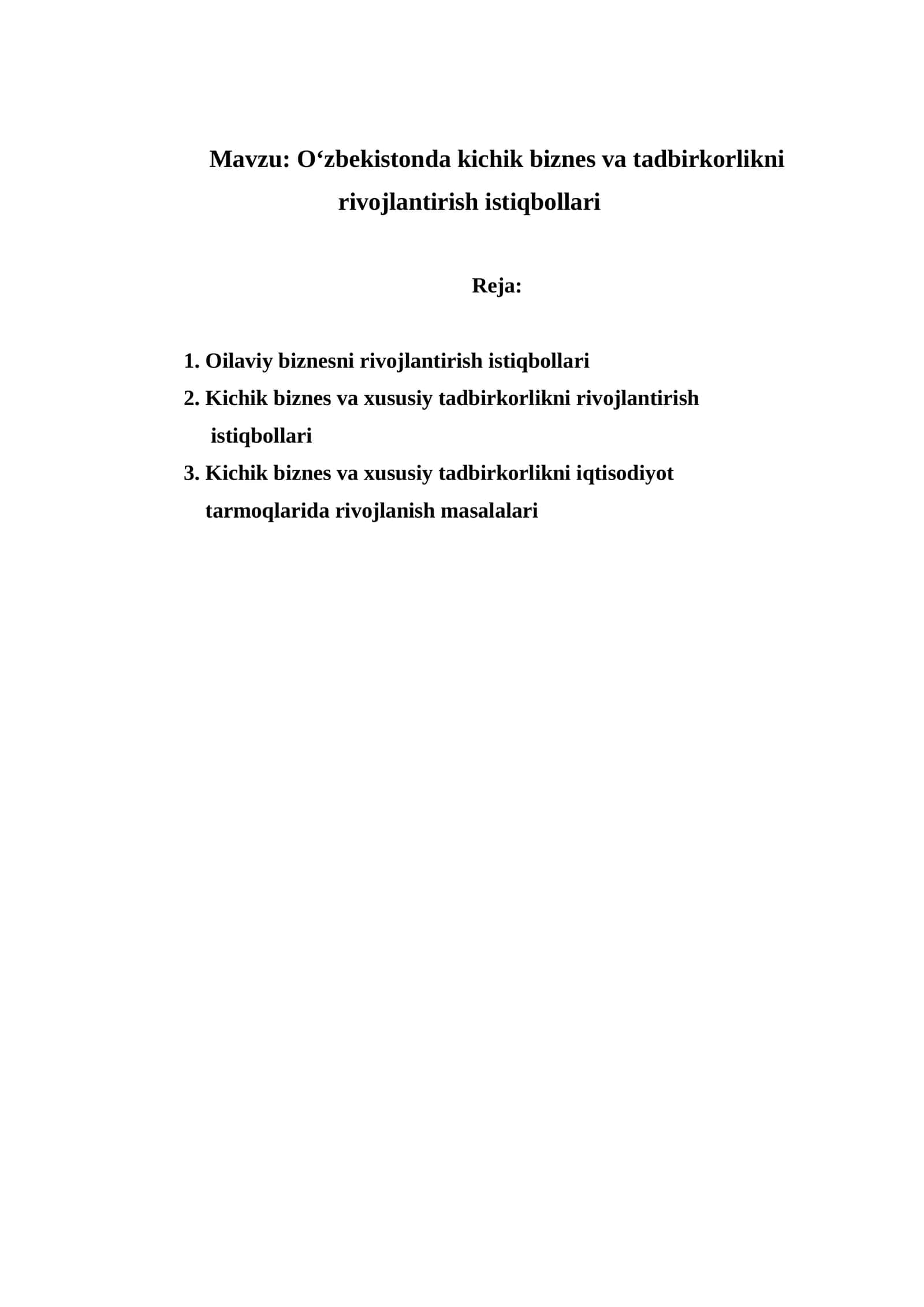 O‘zbekistonda kichik biznes va tadbirkorlikni rivojlantirish istiqbollari 1