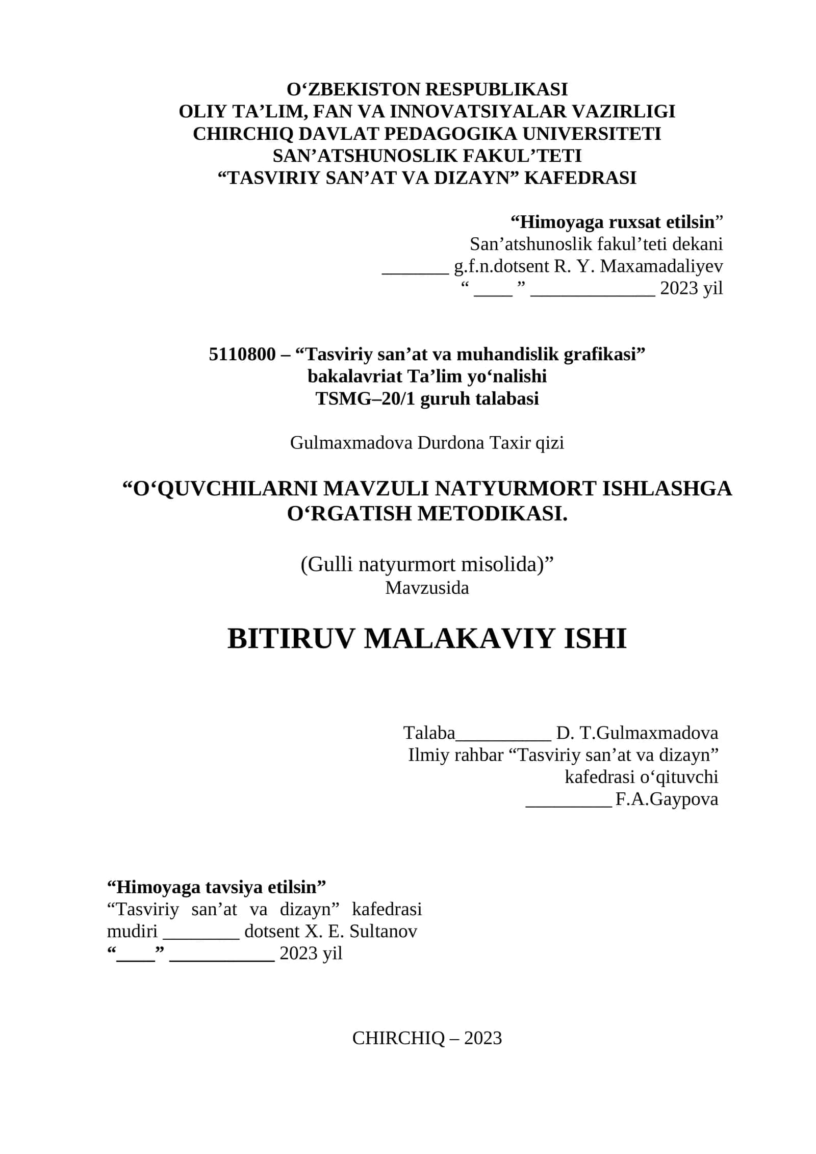 O‘QUVCHILARNI MAVZULI NATYURMORT ISHLASHGA O‘RGATISH METODIKASI 1