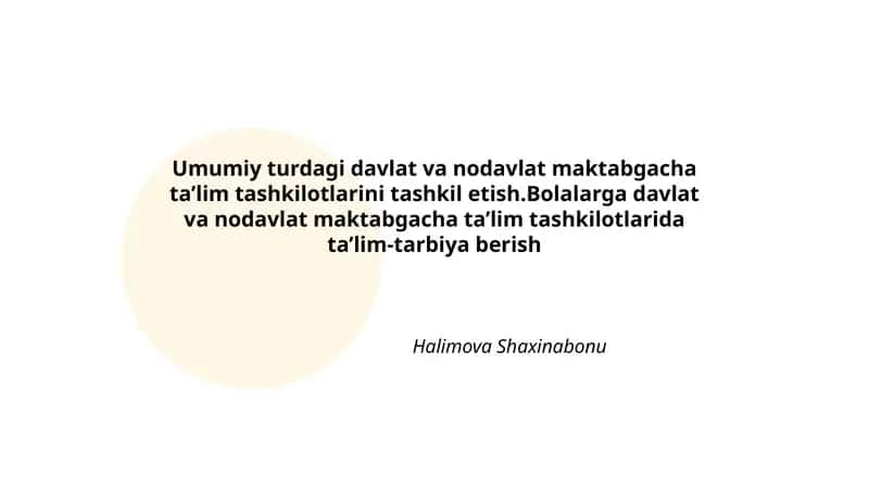 Umumiy turdagi davlat va nodavlat maktabgacha ta’lim tashkilotlarini tashkil etish 1