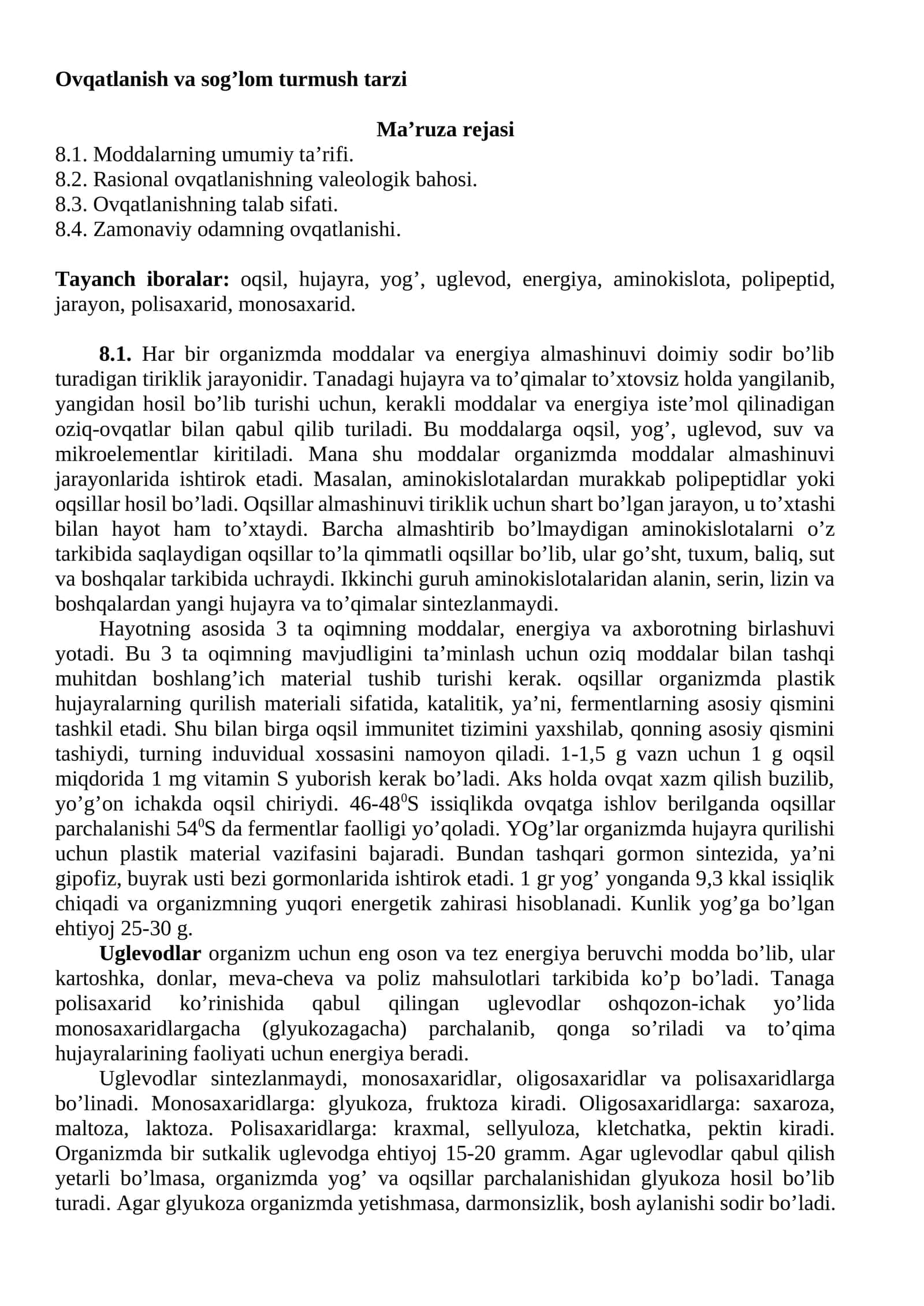 Ovqаtlаnish vа sog’lom turmush tаrzi 1