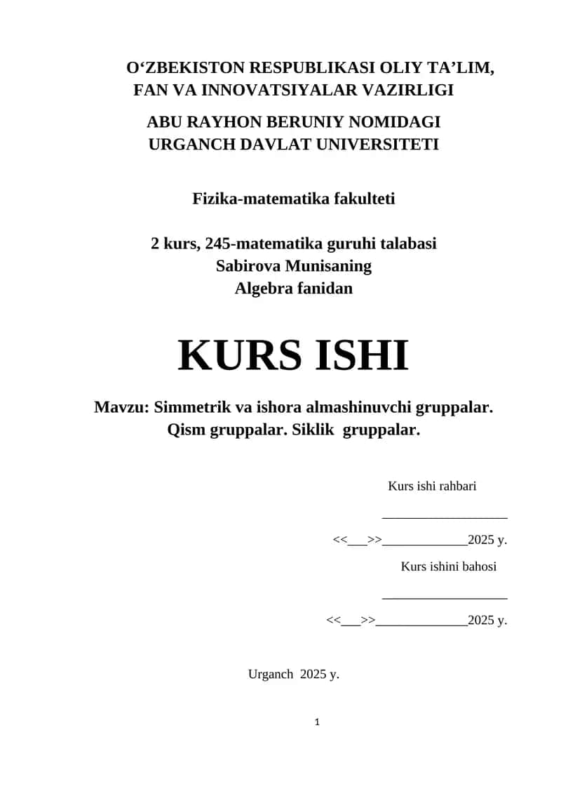Simmetrik va ishora almashinuvchi gruppalar 1