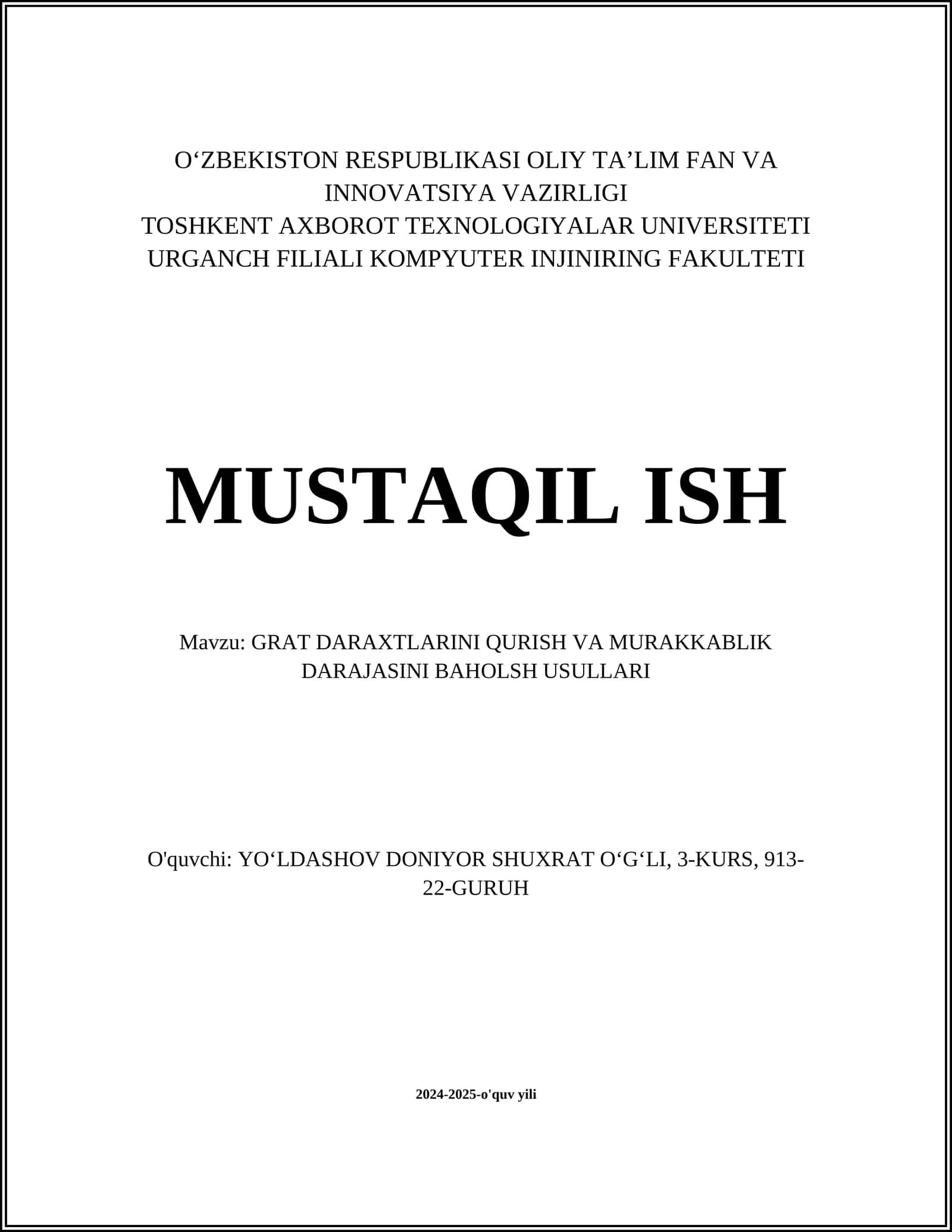 GRAT DARAXTLARINI QURISH VA MURAKKABLIK DARAJASINI BAHOLSH USULLARI 1