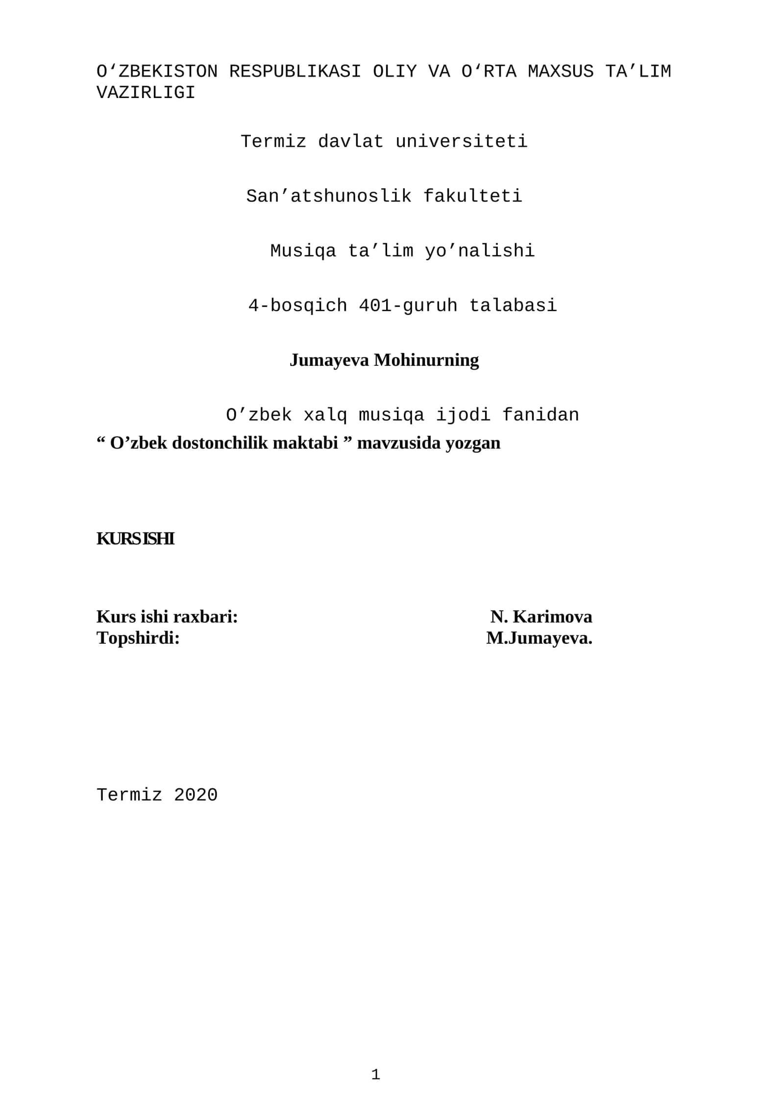 O’zbek dostonchilik maktabi KURS ISHI 1