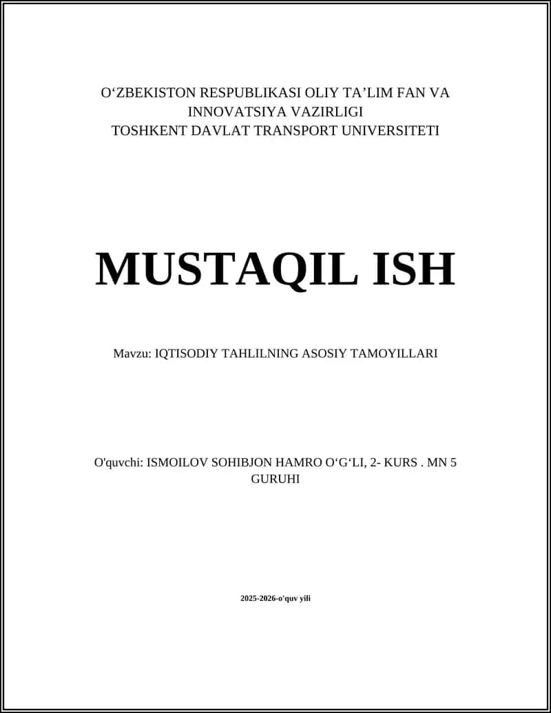 IQTISODIY TAHLILNING ASOSIY TAMOYILLARI 1