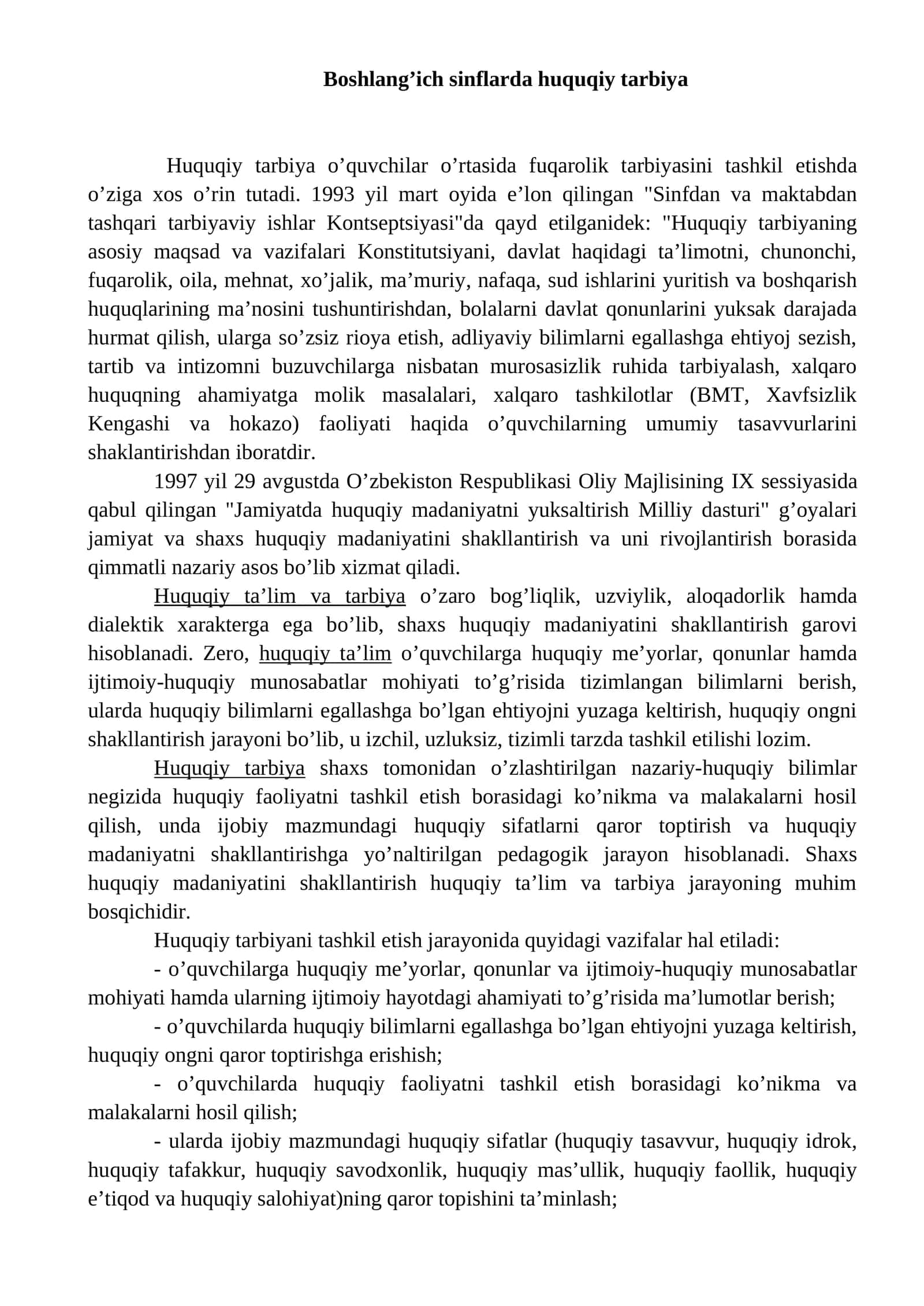 Boshlang’ich sinflarda huquqiy tarbiya 1