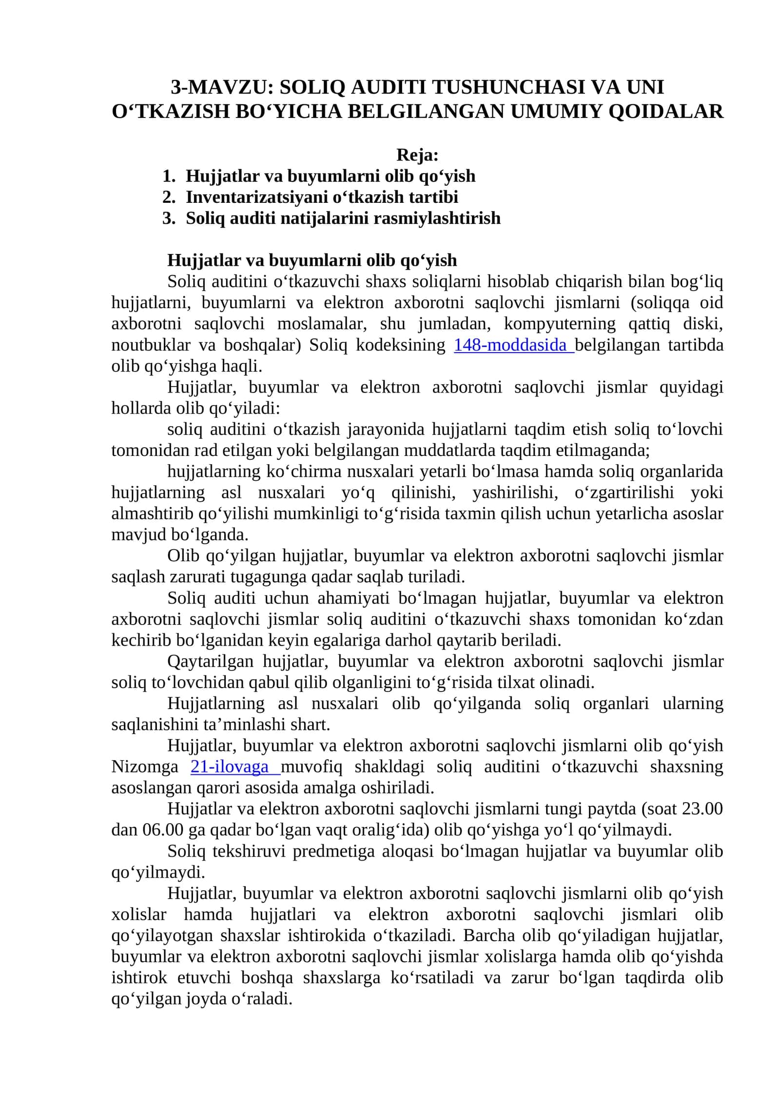 SOLIQ AUDITI TUSHUNCHASI VA UNI O‘TKAZISH BO‘YICHA BELGILANGAN UMUMIY QOIDALAR 1