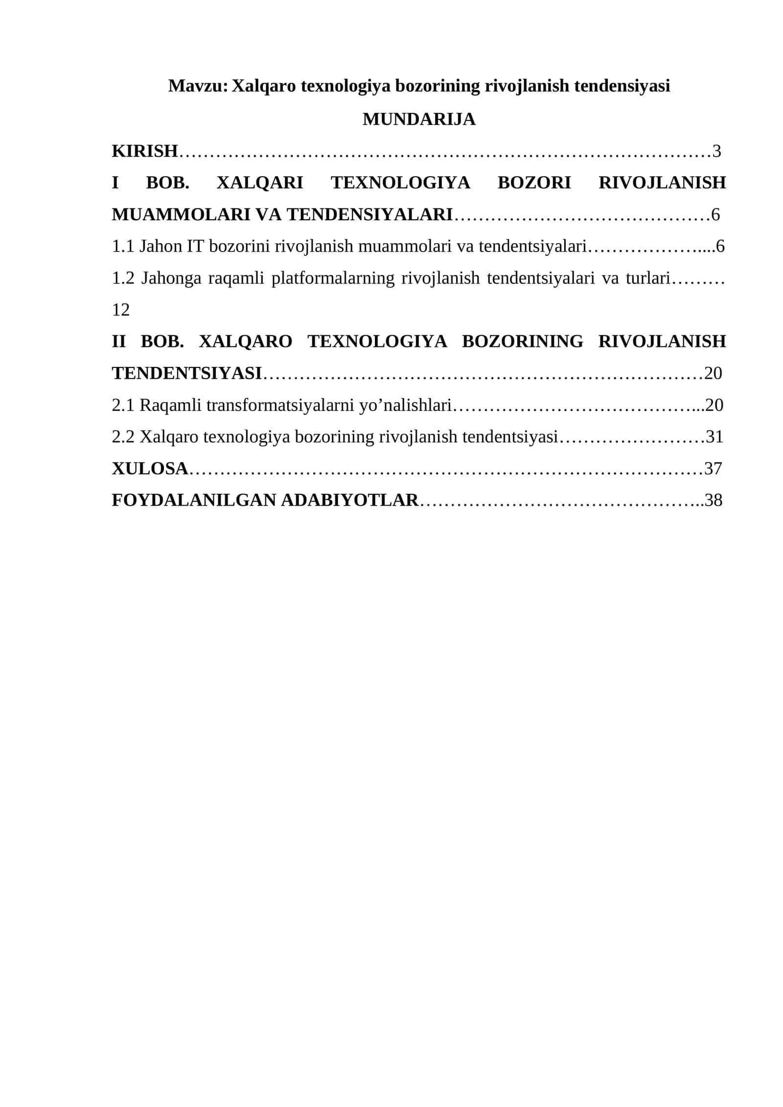 Xalqaro texnologiya bozorining rivojlanish tendensiyasi 1