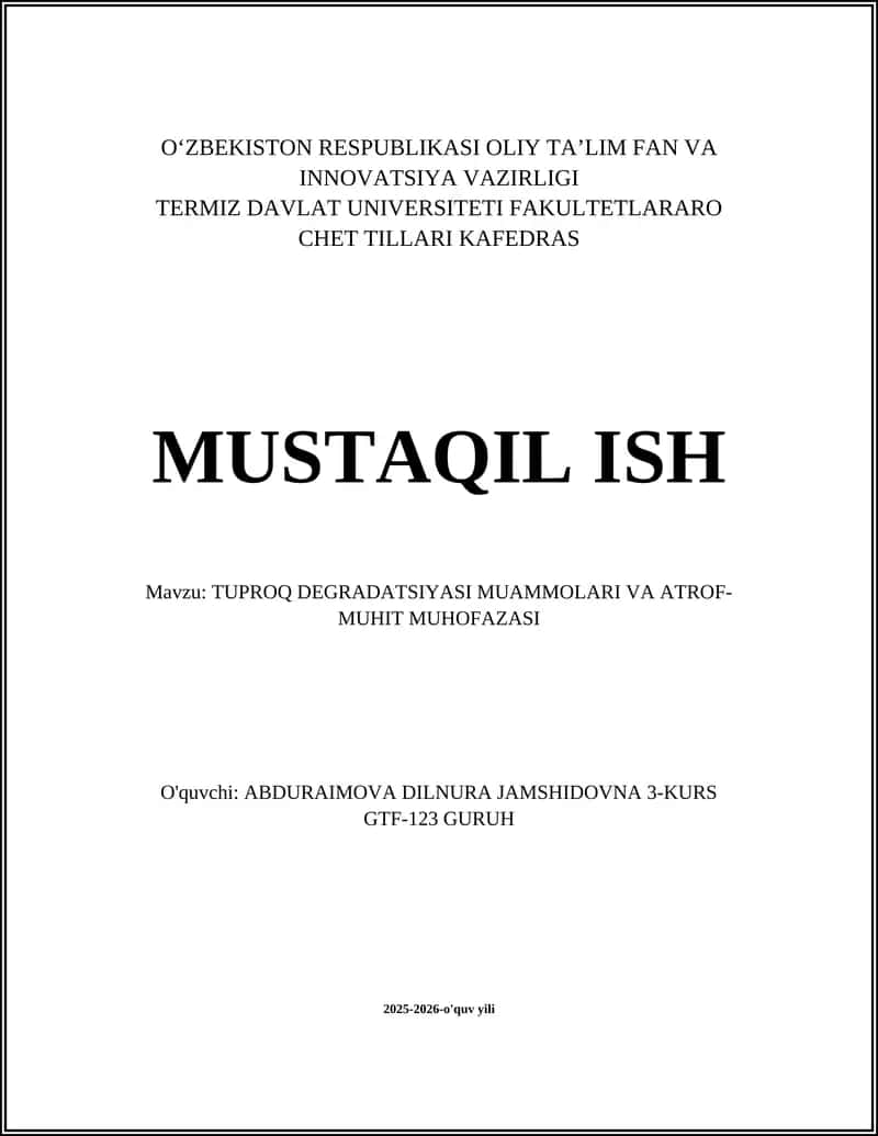 Tuproq Degradatsiyasi Muammolari va Atrof-Muhit Muhofazasi 1