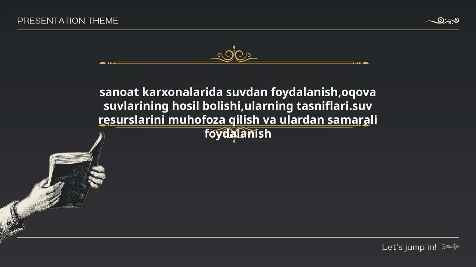 sanoat karxonalarida suvdan foydalanish,oqova suvlarining hosil bolishi,ularning tasniflari.suv resurslarini muhofoza qilish va ulardan samarali foydalanish 1
