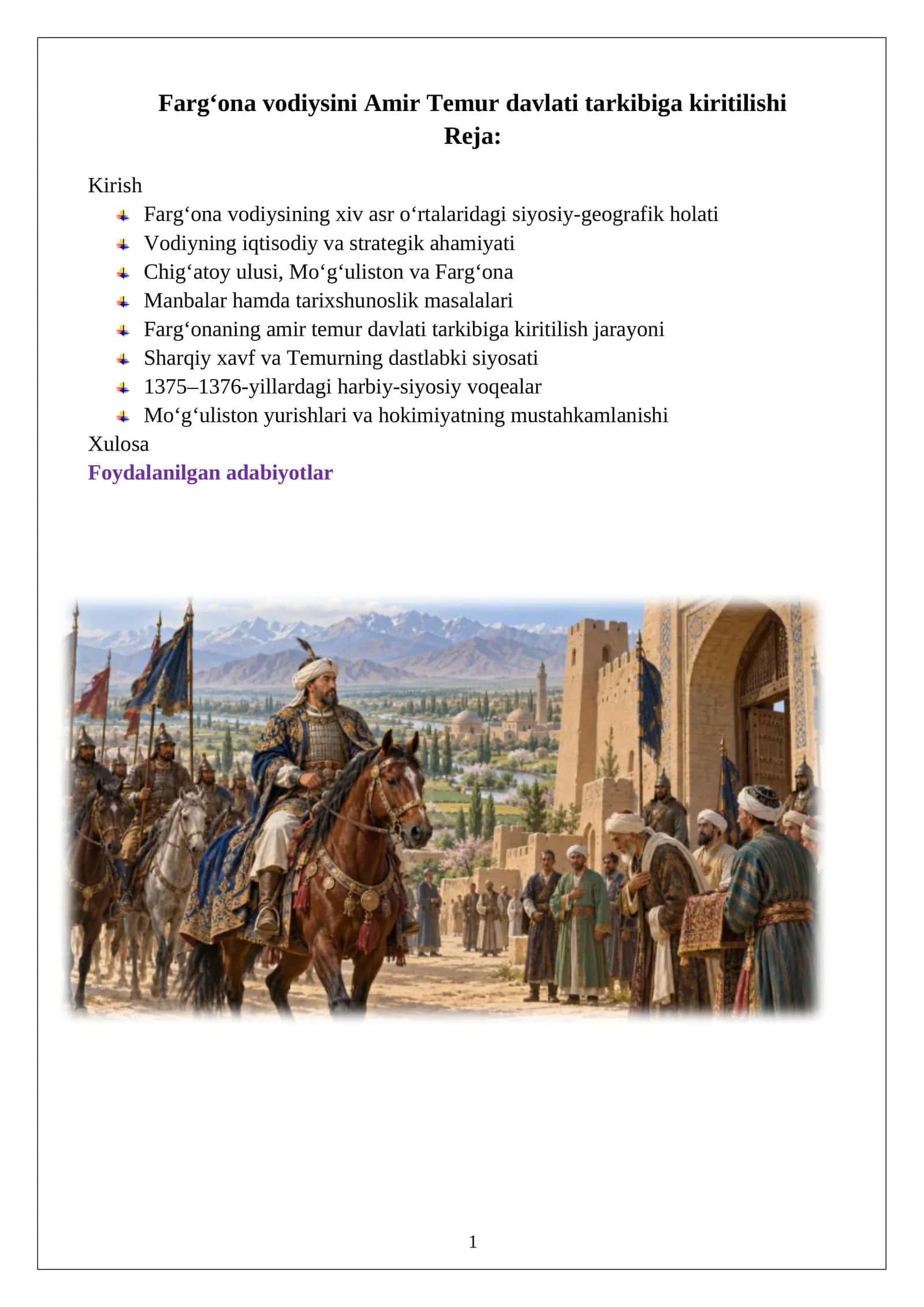 Farg‘ona vodiysini Amir Temur davlati tarkibiga kiritilishi 1
