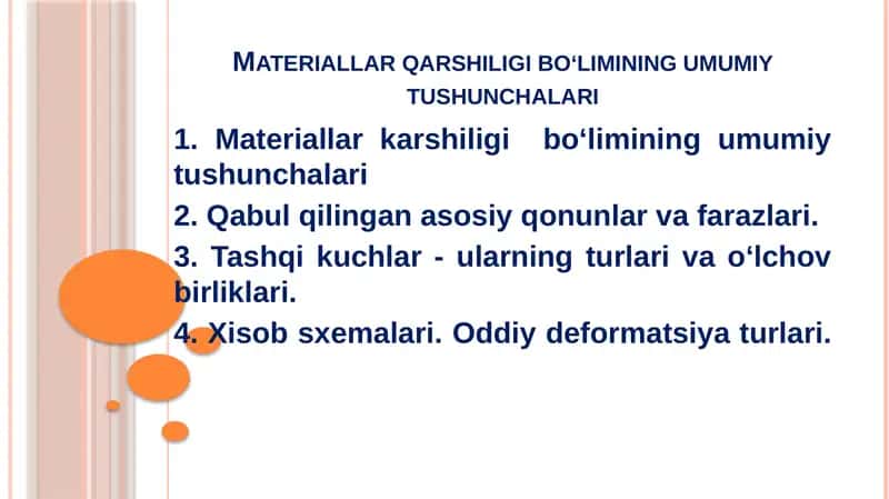 Materiallar qarshiligi bo‘limining umumiy tushunchalari 1