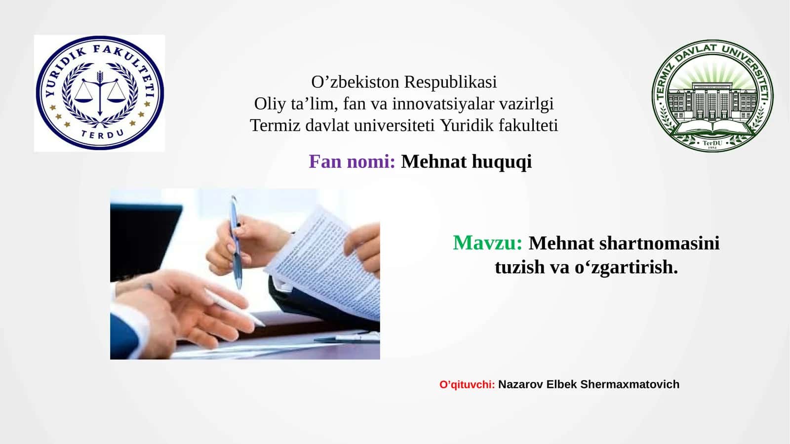 Mehnat shartnomasi tushunchasi va mazmuni 1