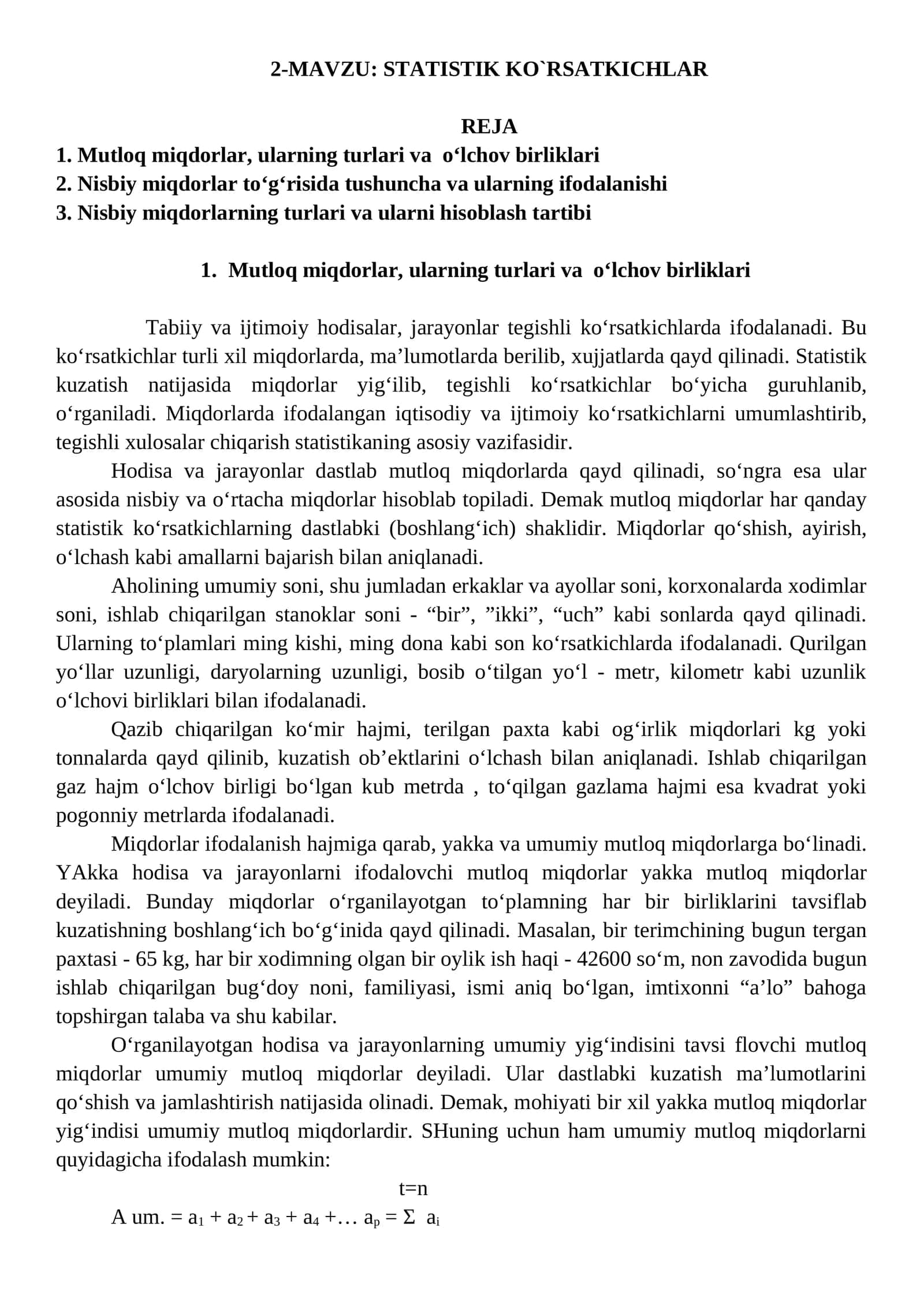 STATISTIK KO`RSATKICHLAR 1