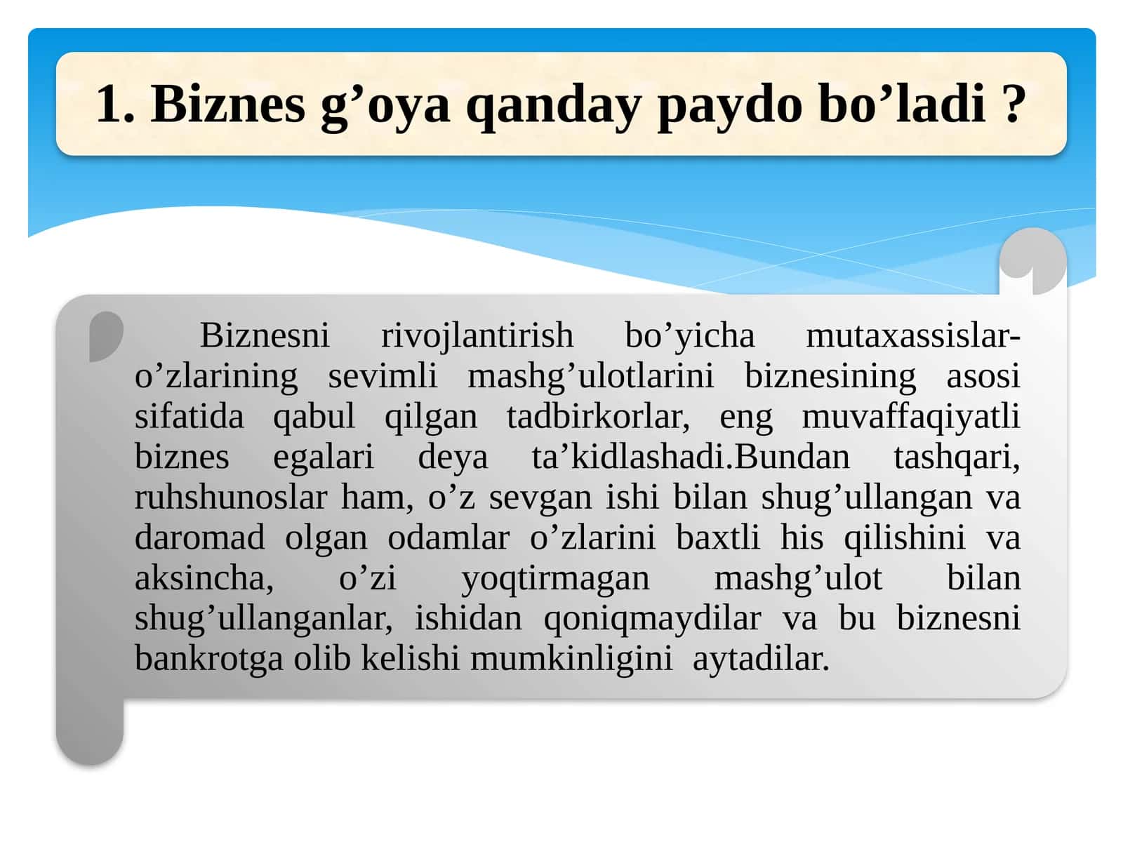 Biznes boshlashdan oldin quyidagi savollarga javob bering 1
