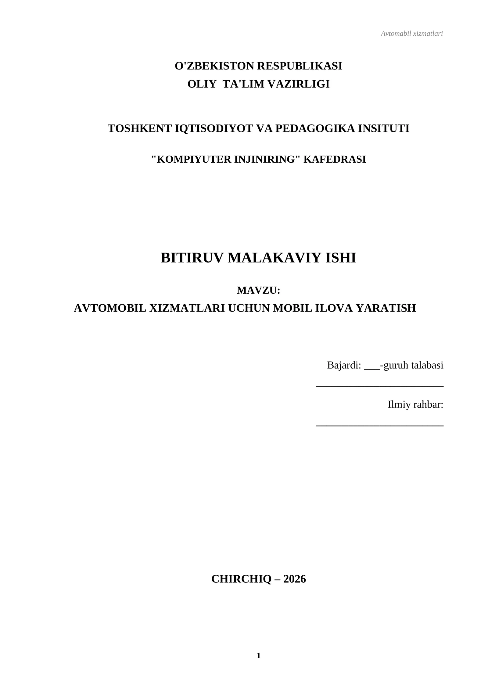 AVTOMOBIL XIZMATLARI UCHUN MOBIL ILOVA YARATISH 1
