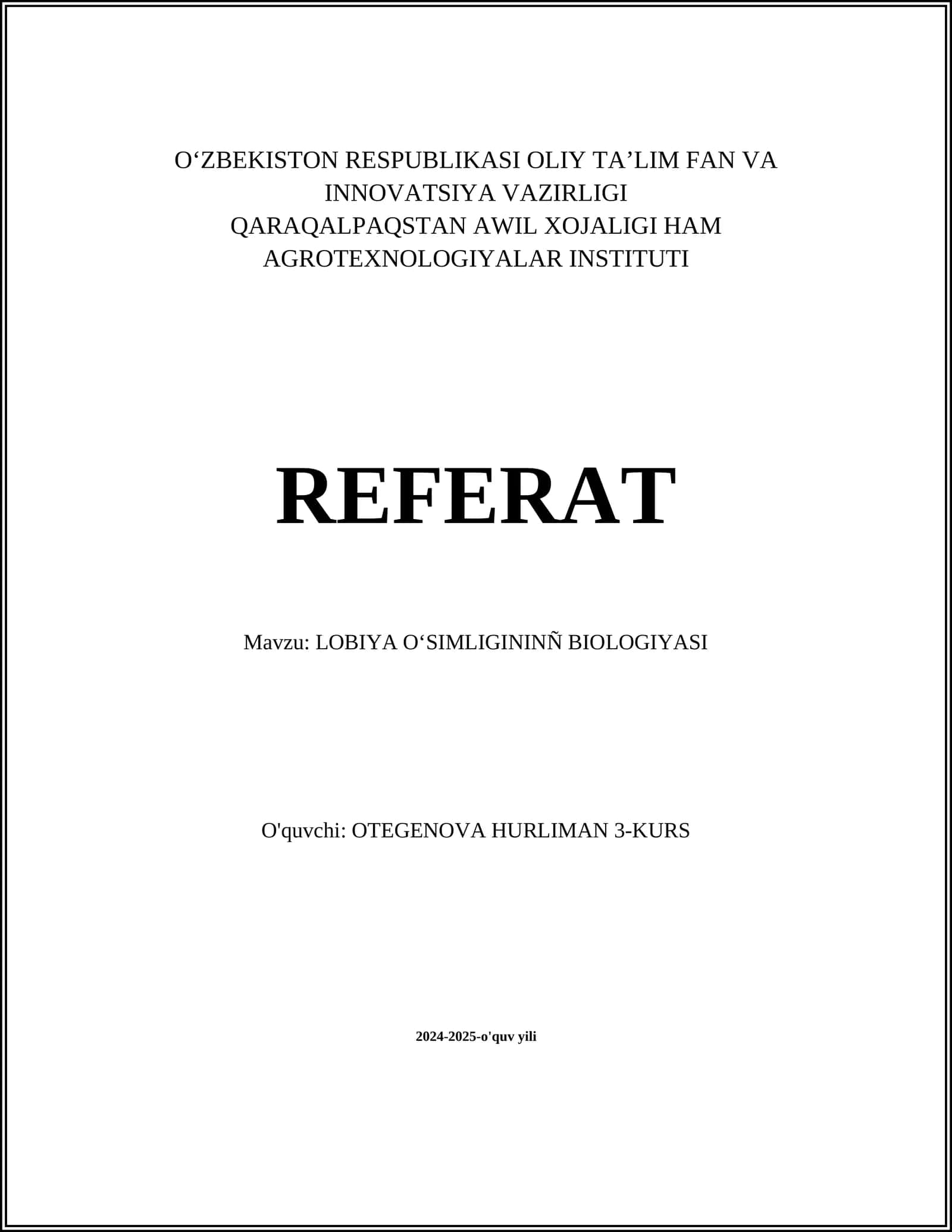 LOBIYA O‘SIMLIGINING BIOLOGIYASI 1
