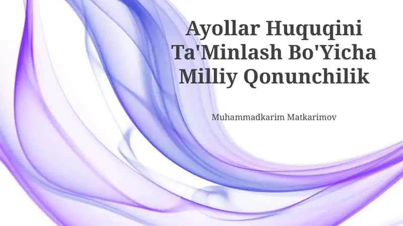 Ayollar Huquqini Ta'Minlash Bo'Yicha Milliy Qonunchilik 1