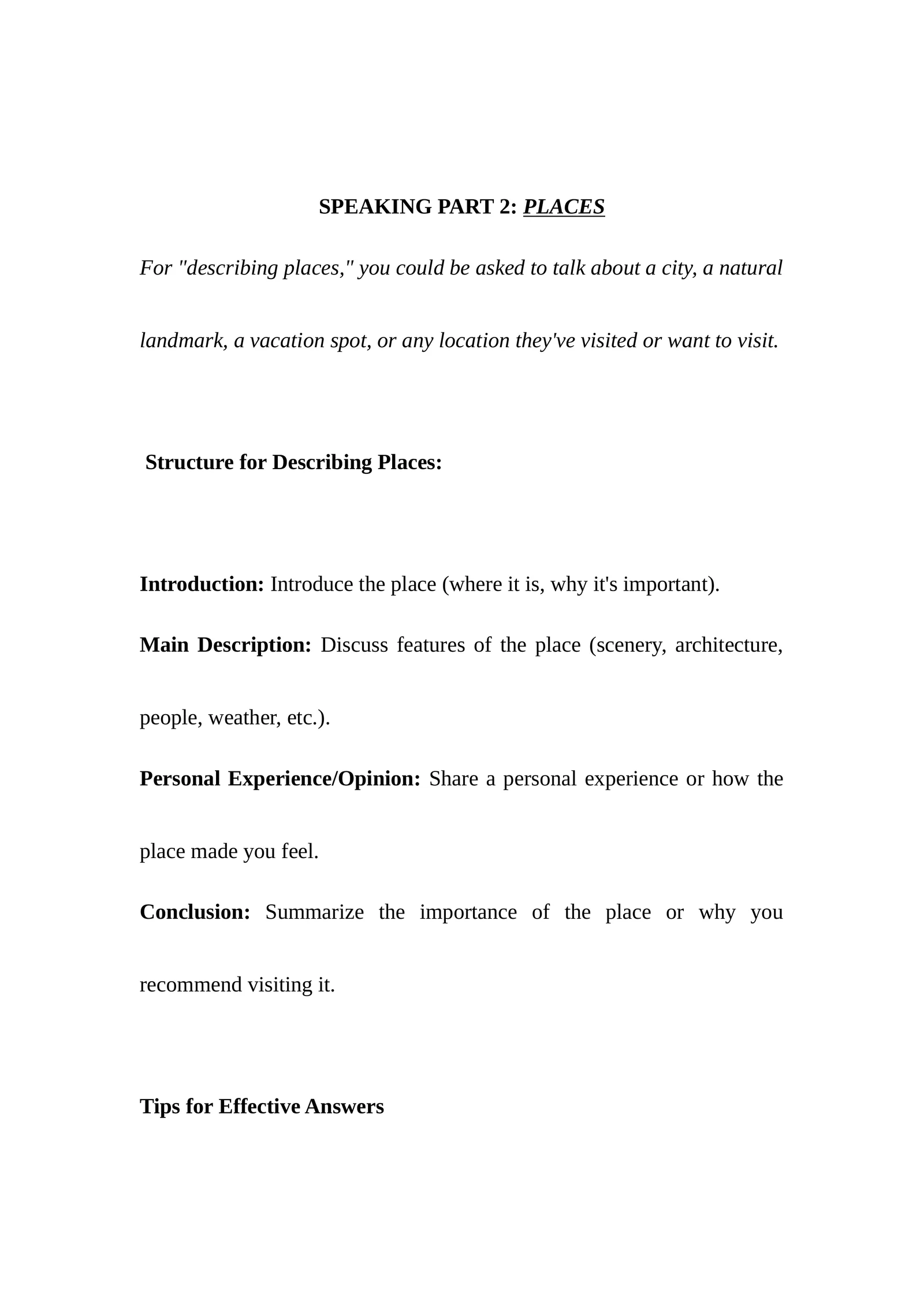 SPEAKING PART 2: PLACES 1