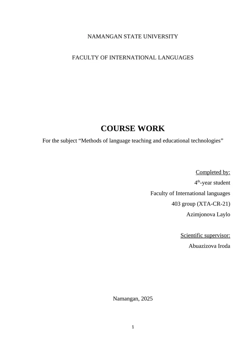 Methods of language teaching and educational technologies course work 1